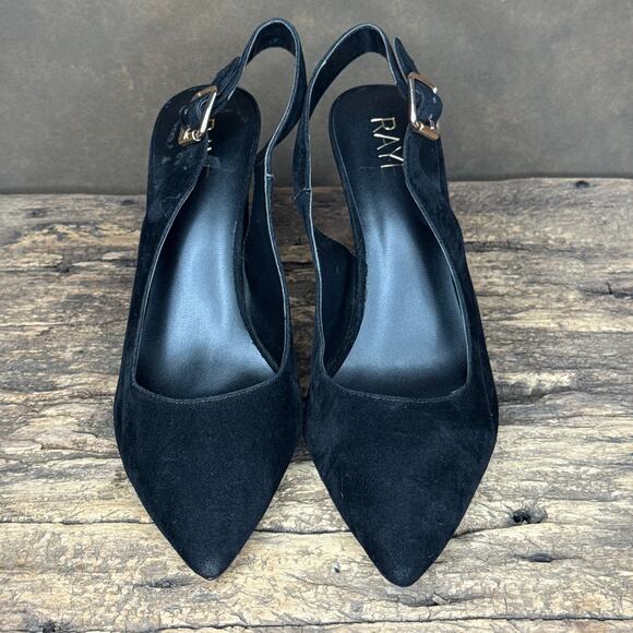 Raye Black Velvet Slingback Block Heel Women’s Size 10 Pointed Dress Shoes - Picture 2 of 10